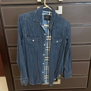 Women's Rails Dark denim shirt with plaid inside
